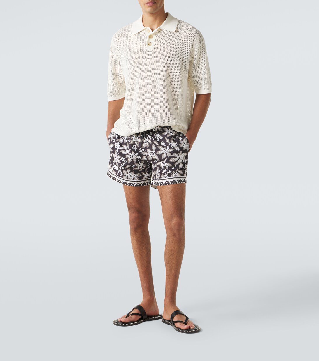 Open-knit cotton-blend polo sweater | Commas