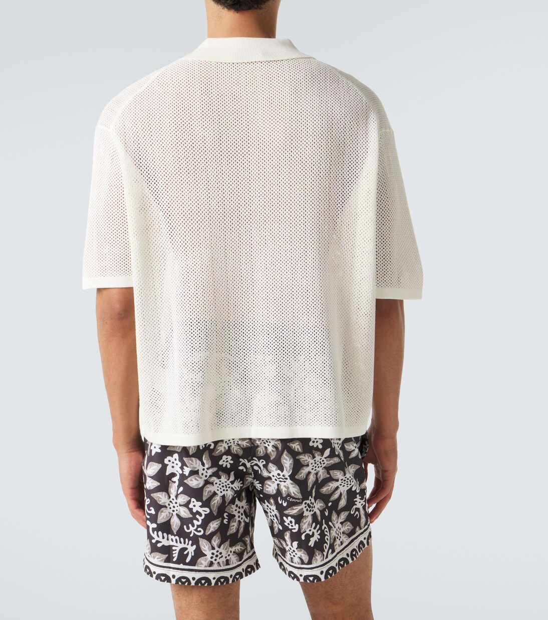 Open-knit cotton-blend polo sweater | Commas