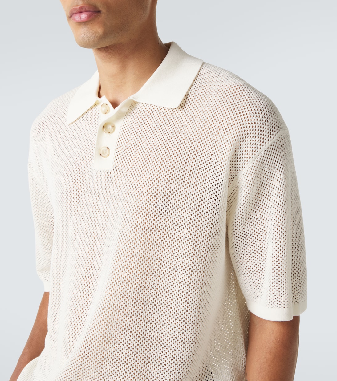 Open-knit cotton-blend polo sweater | Commas