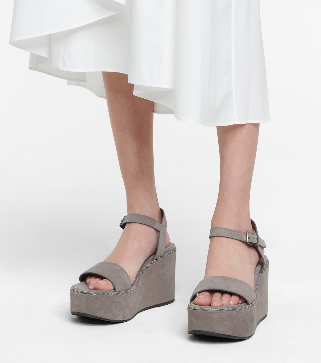 Plateausandalen aus Veloursleder | Brunello Cucinelli