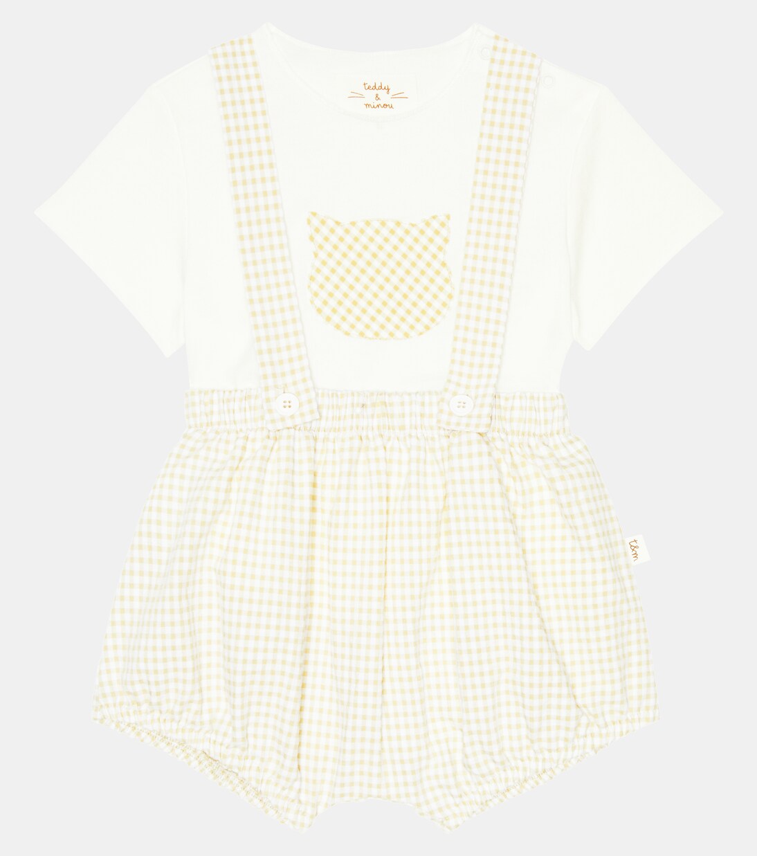 Baby gingham cotton T-shirt and bloomers set | Il Gufo