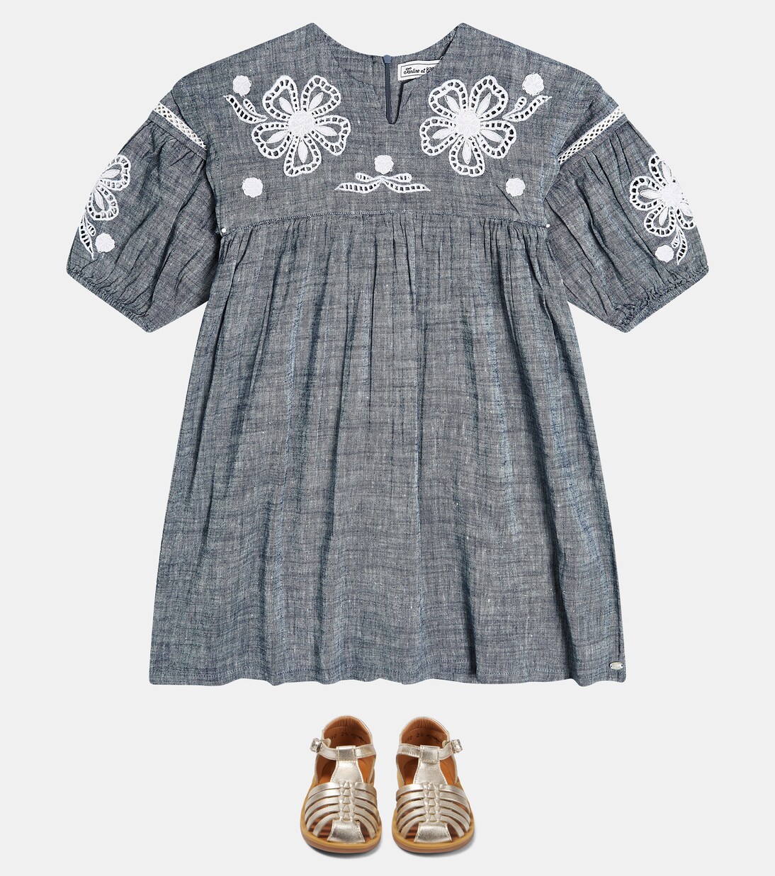 Embroidered linen and cotton dress | Tartine et Chocolat