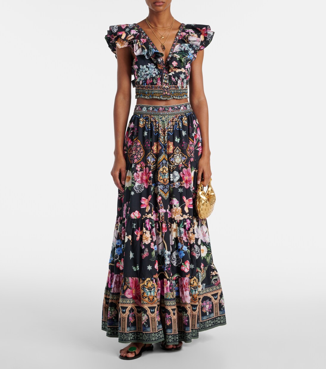 Maxirock aus Popeline mit Kristallen | Camilla