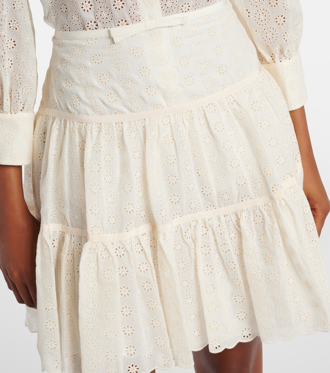 Tiered cotton lace miniskirt | Valentino