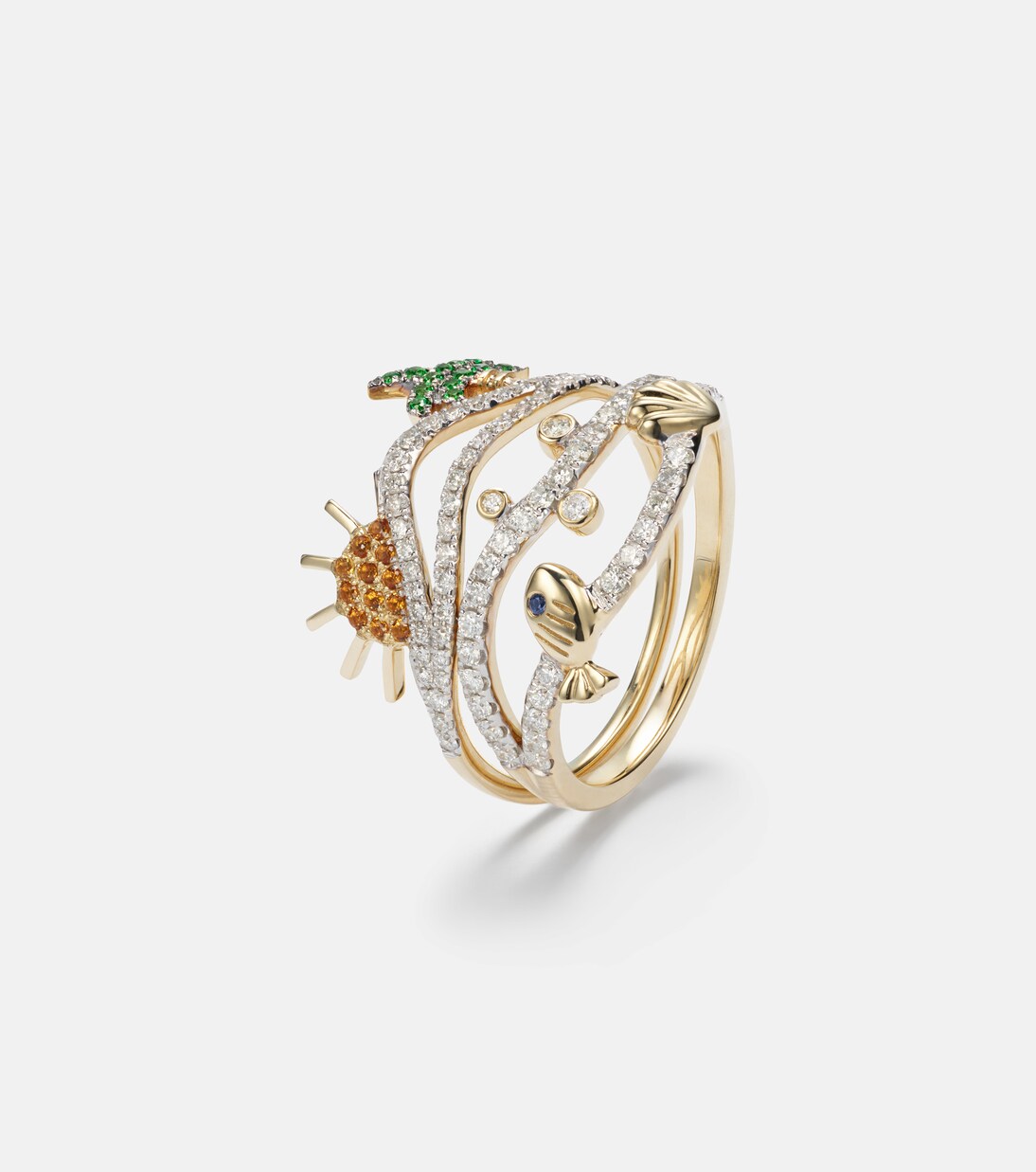 Set de 2 bagues La Plage et Sous L'Eau en or 9 ct et pierres précieuses | Yvonne Léon