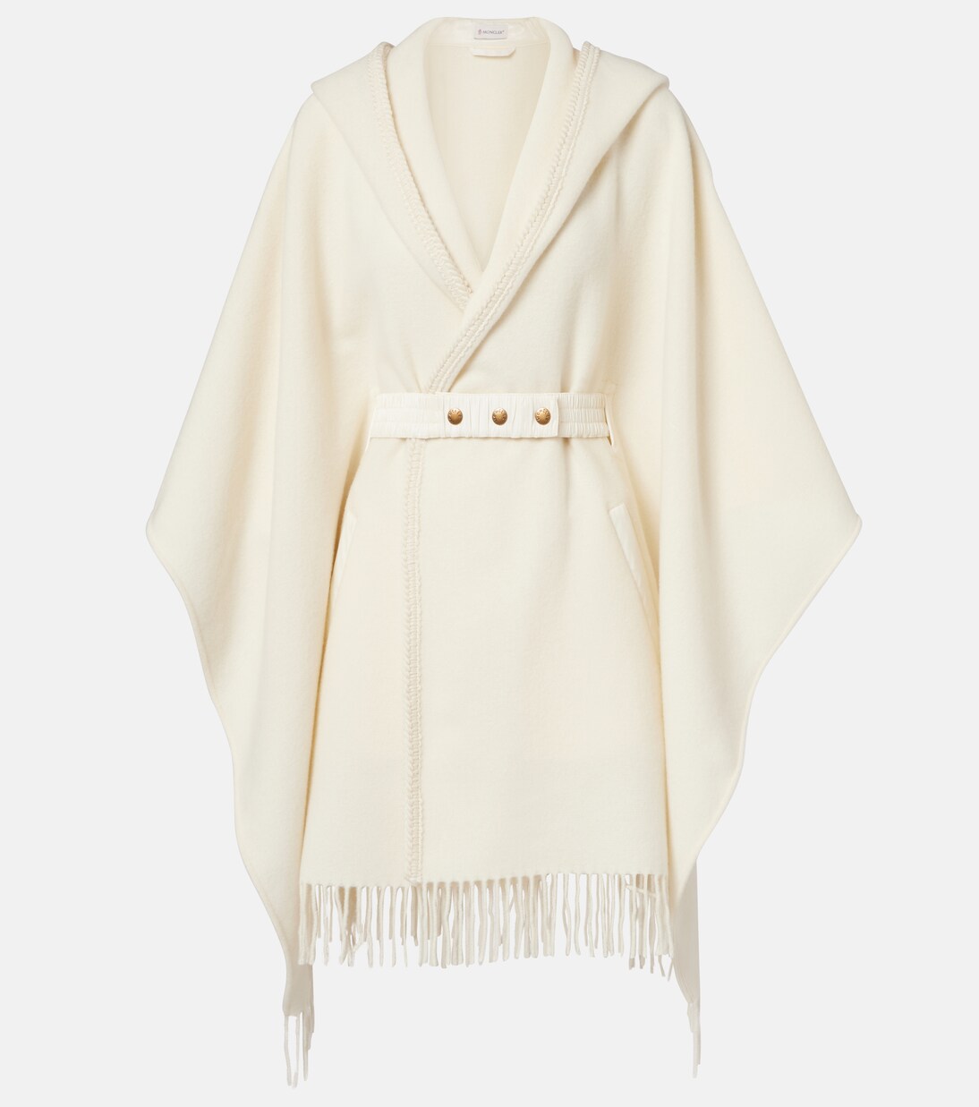 Belted fringed virgin wool cape | Moncler