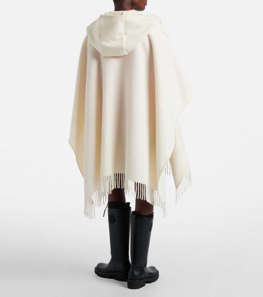 Belted fringed virgin wool cape | Moncler