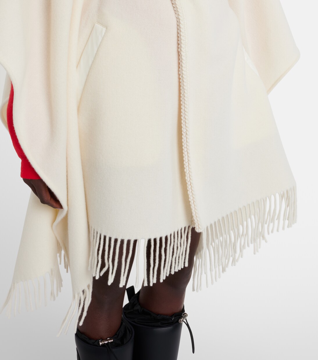 Belted fringed virgin wool cape | Moncler