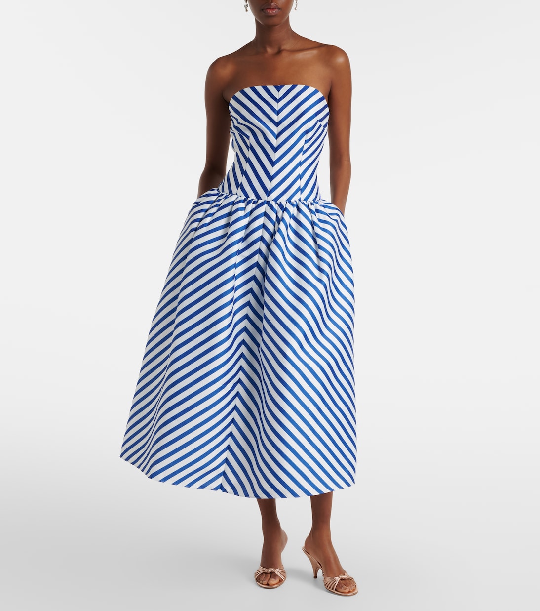 Striped taffeta bustier dress | Self-Portrait
