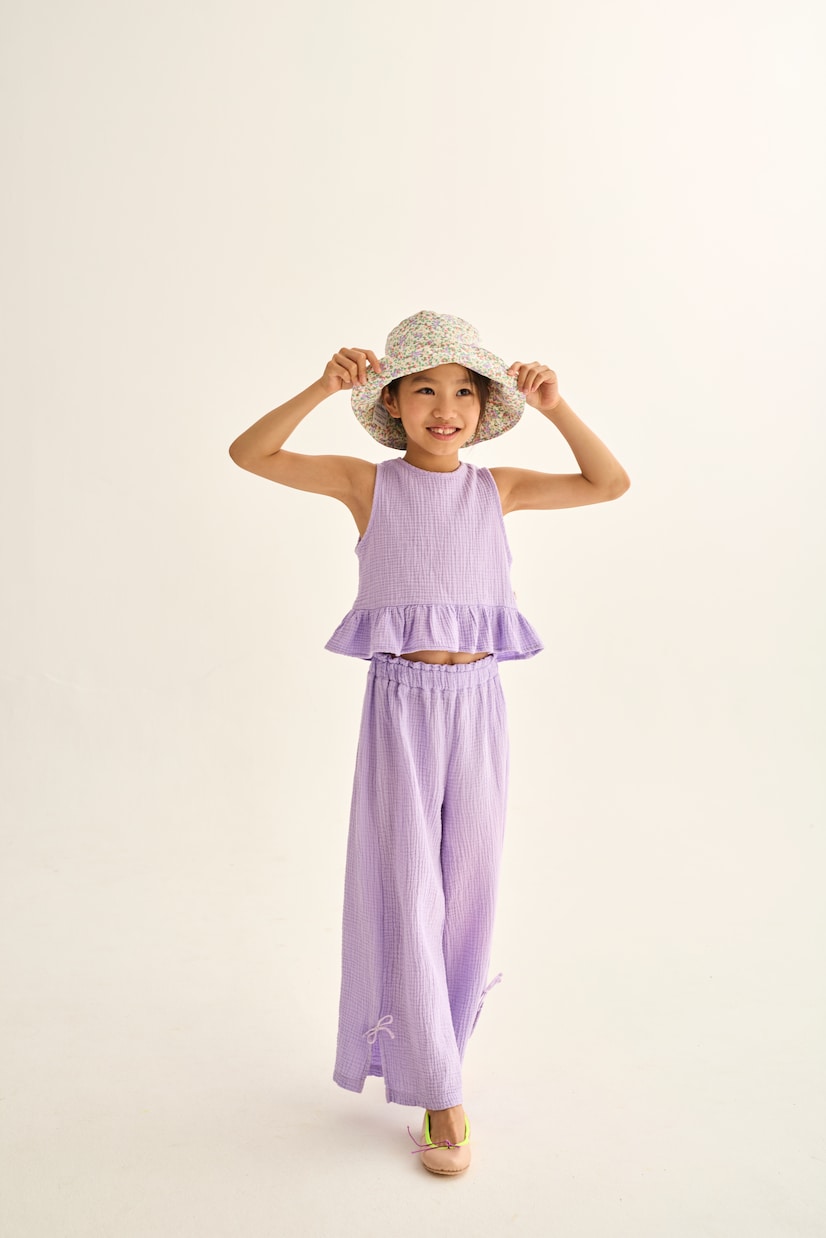 Set aus Top Blair und Hose Violet aus Baumwoll-Gaze | Cozmo