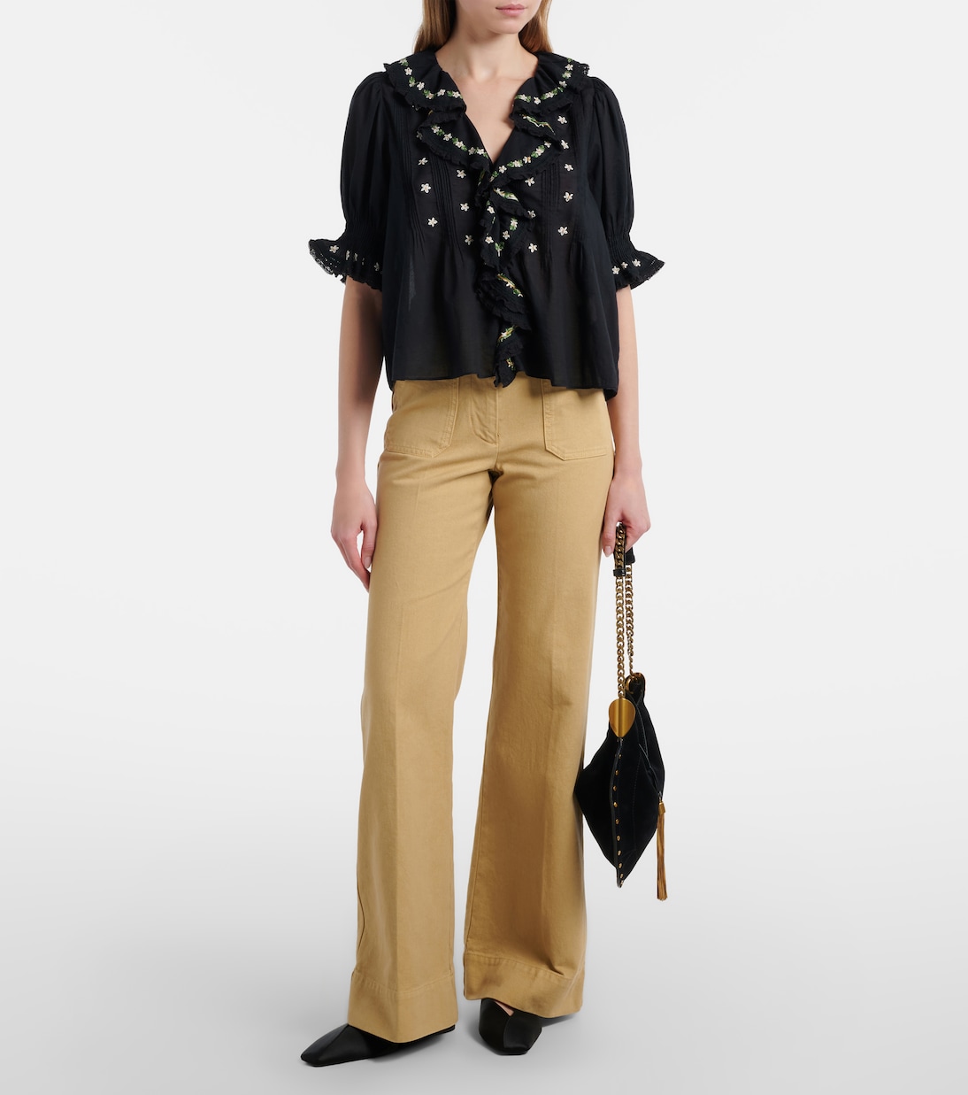 Hettie floral embroidered ruffled cotton blouse | Dôen