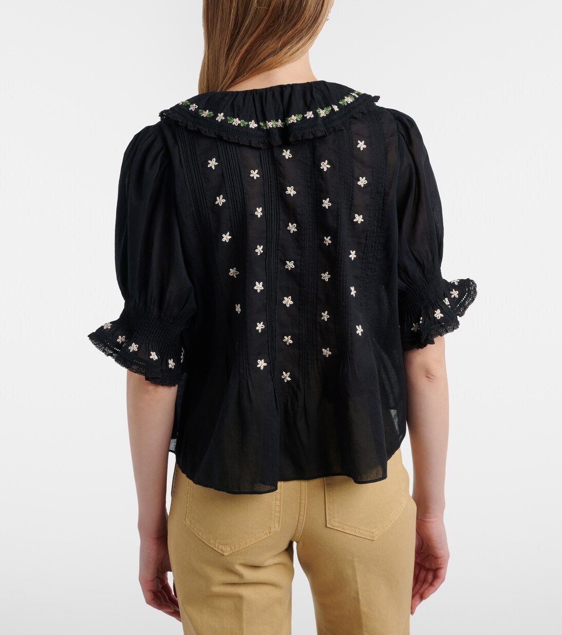 Hettie floral embroidered ruffled cotton blouse | Dôen