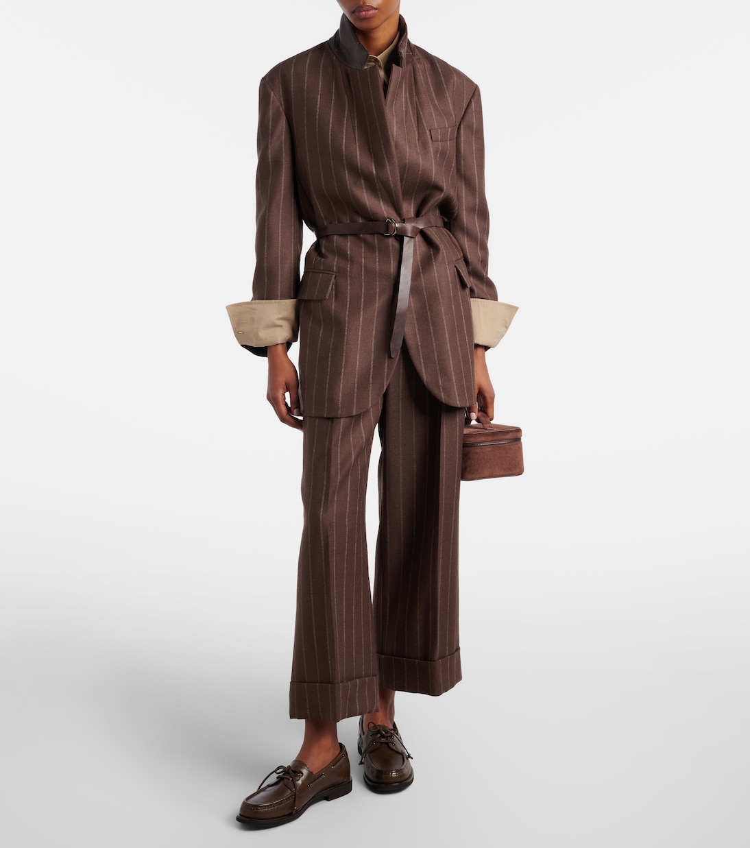 Belted pinstriped virgin wool blazer | Brunello Cucinelli