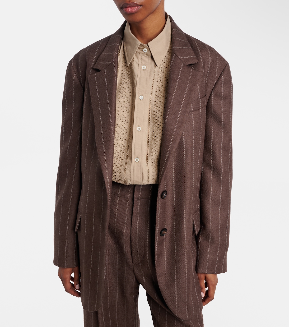 Belted pinstriped virgin wool blazer | Brunello Cucinelli