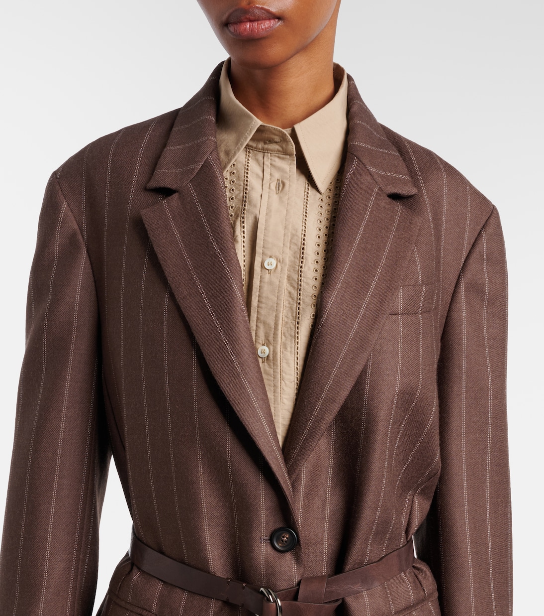 Belted pinstriped virgin wool blazer | Brunello Cucinelli