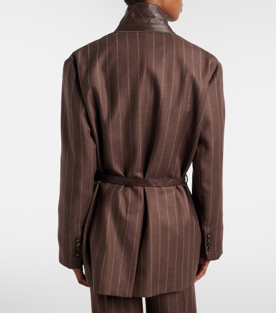 Belted pinstriped virgin wool blazer | Brunello Cucinelli