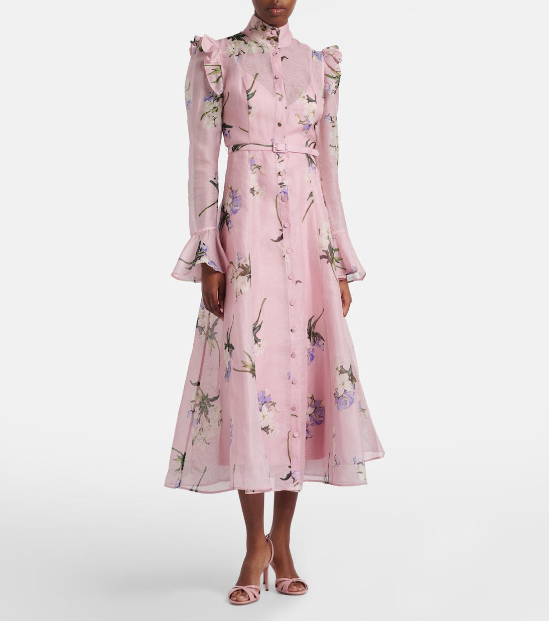 Katrina floral linen and silk midi dress | Leo Lin