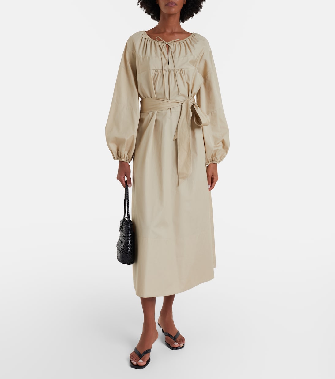 Belted cotton poplin midi dress | Vince