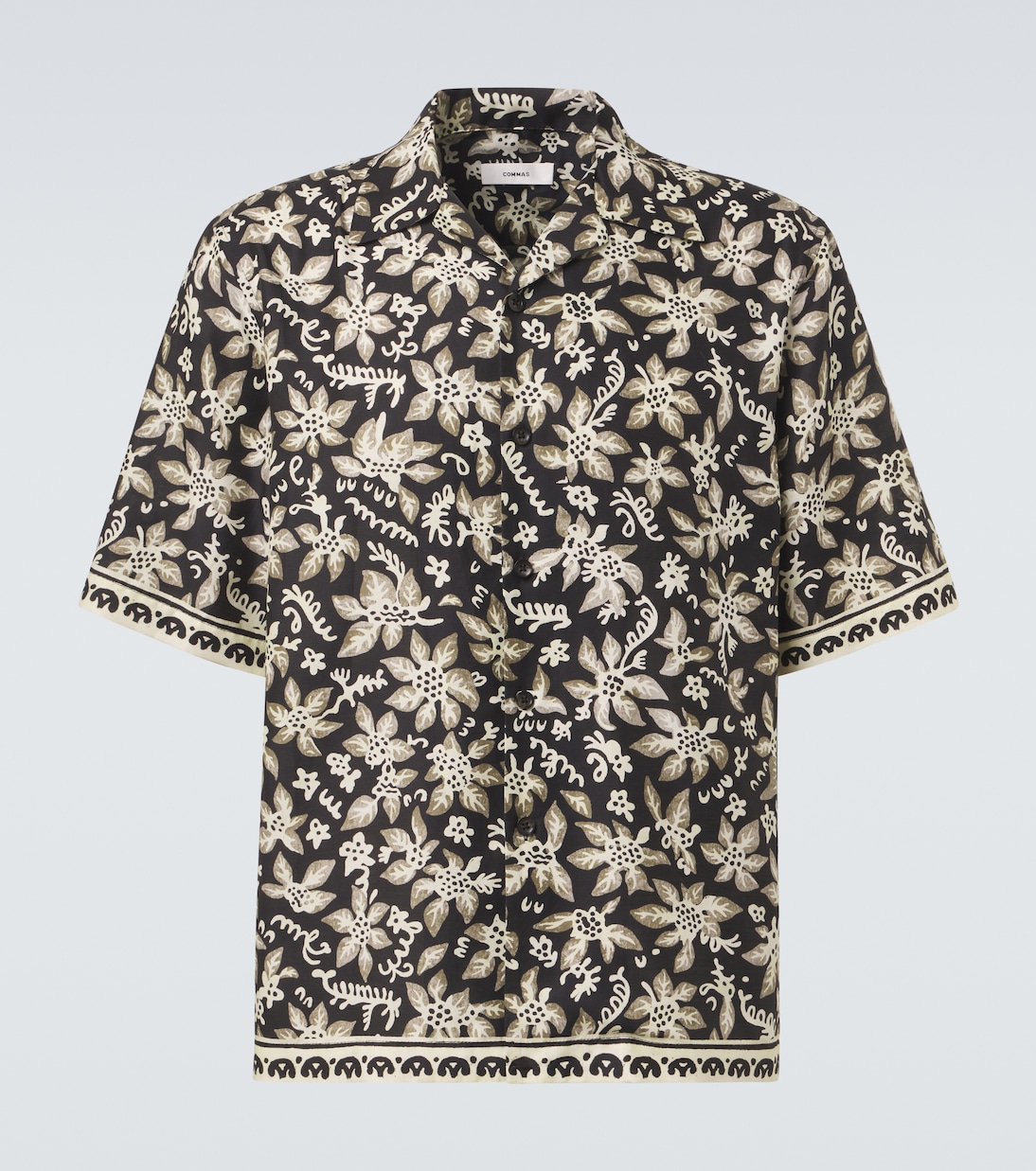 Printed cotton and silk bowling shirt | Commas