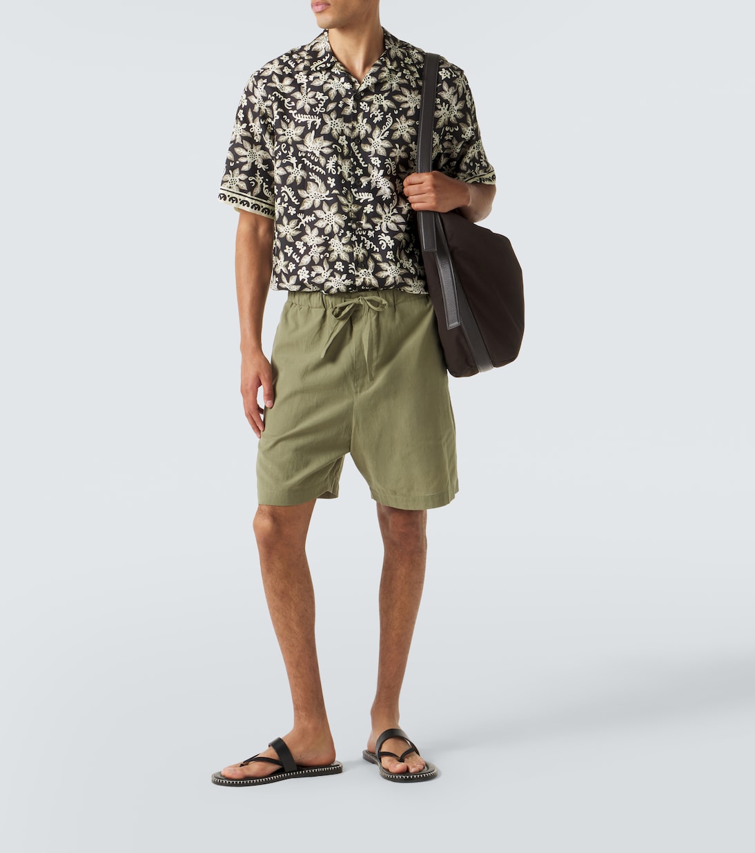 Printed cotton and silk bowling shirt | Commas