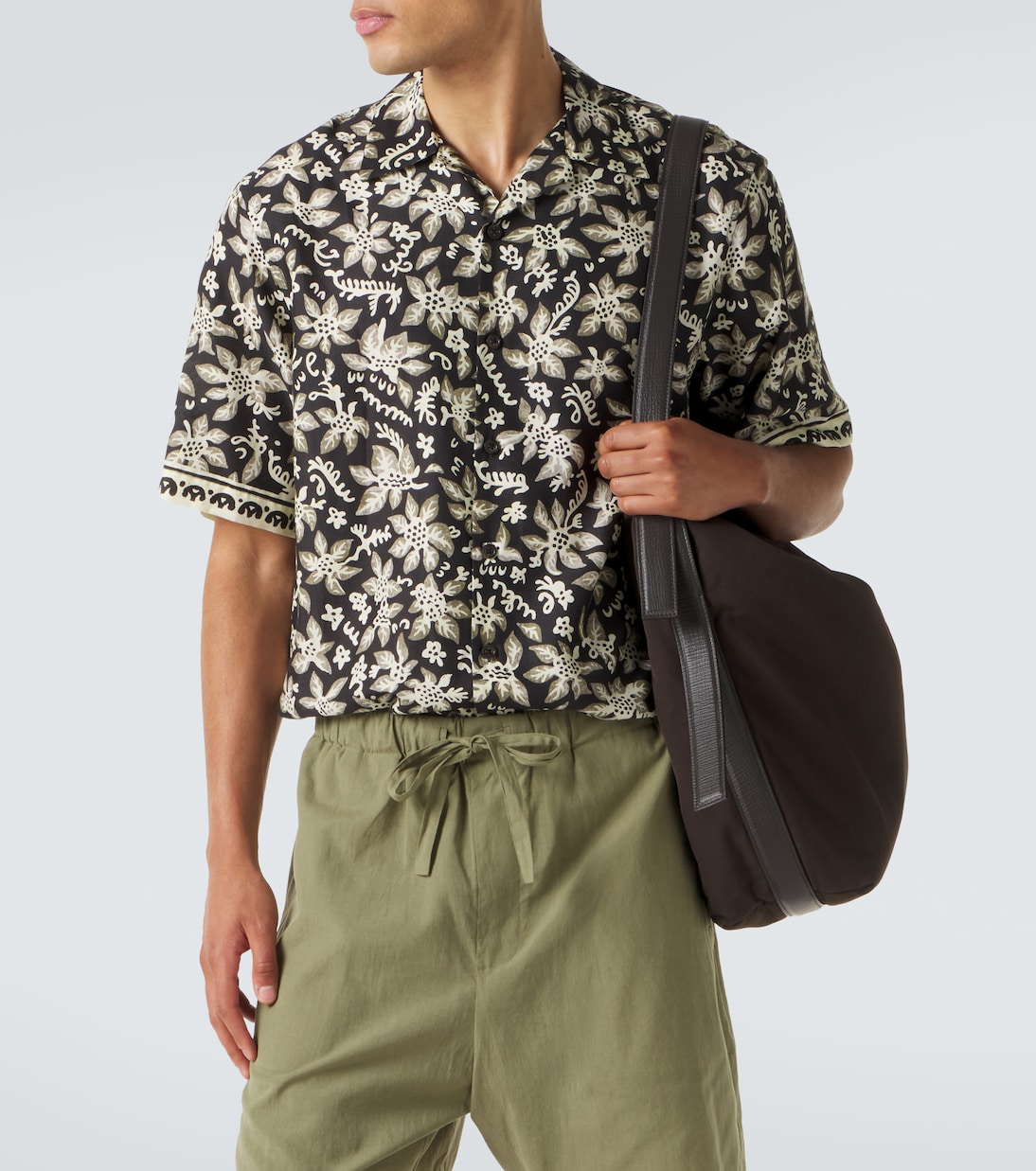 Printed cotton and silk bowling shirt | Commas