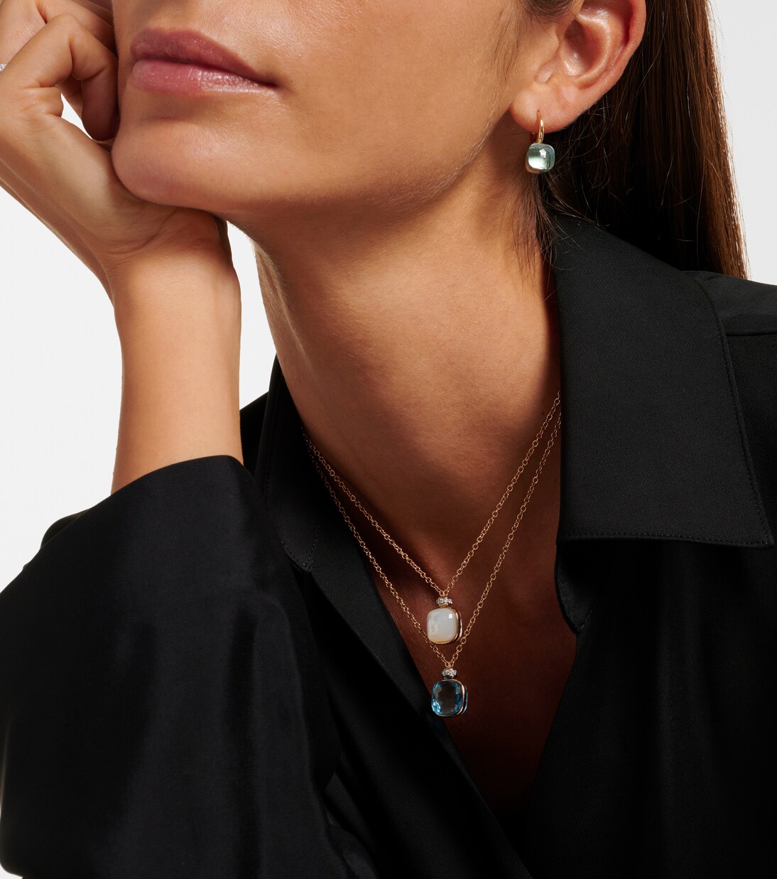 Nudo 18kt rose and white gold necklace with topaz, mother-of-pearl, and diamonds | Pomellato