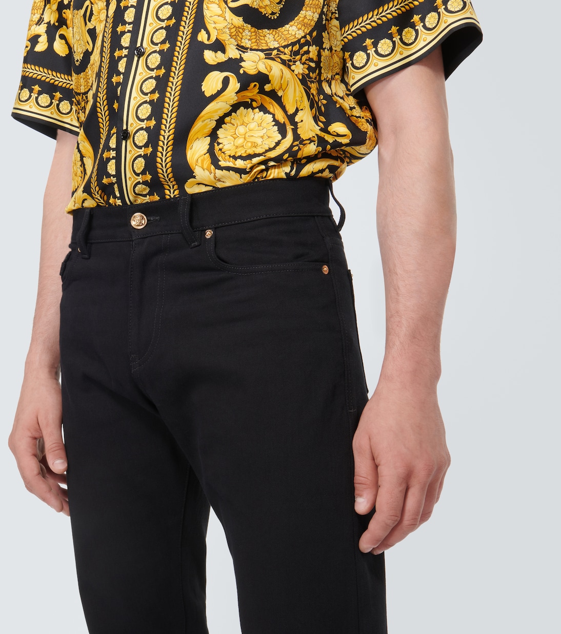 Embellished mid-rise straight jeans | Versace