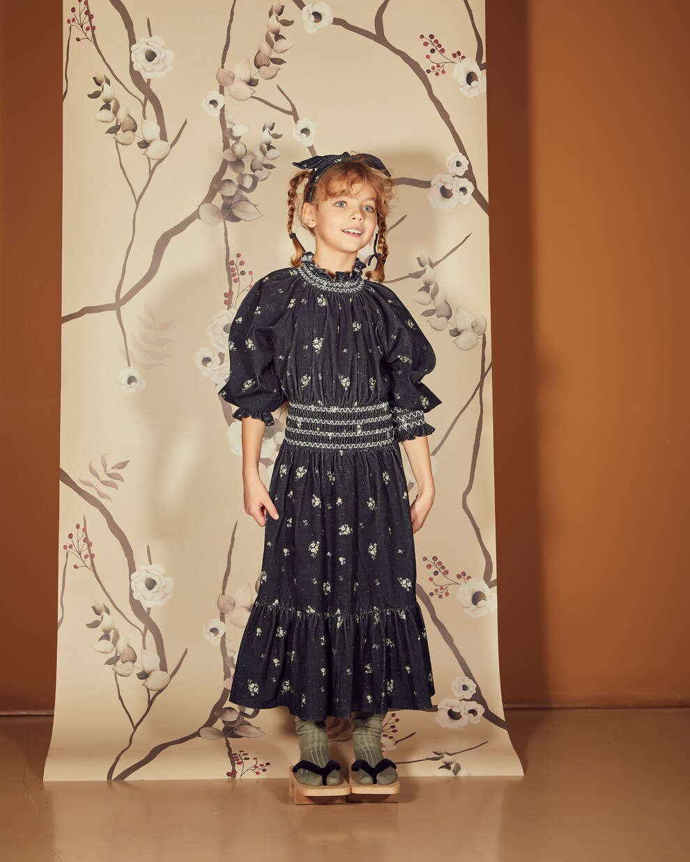 Kara floral shirred corduroy dress | C'era Una Volta