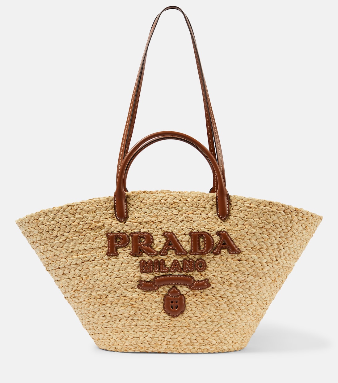 Shopper in rafia con pelle | Prada