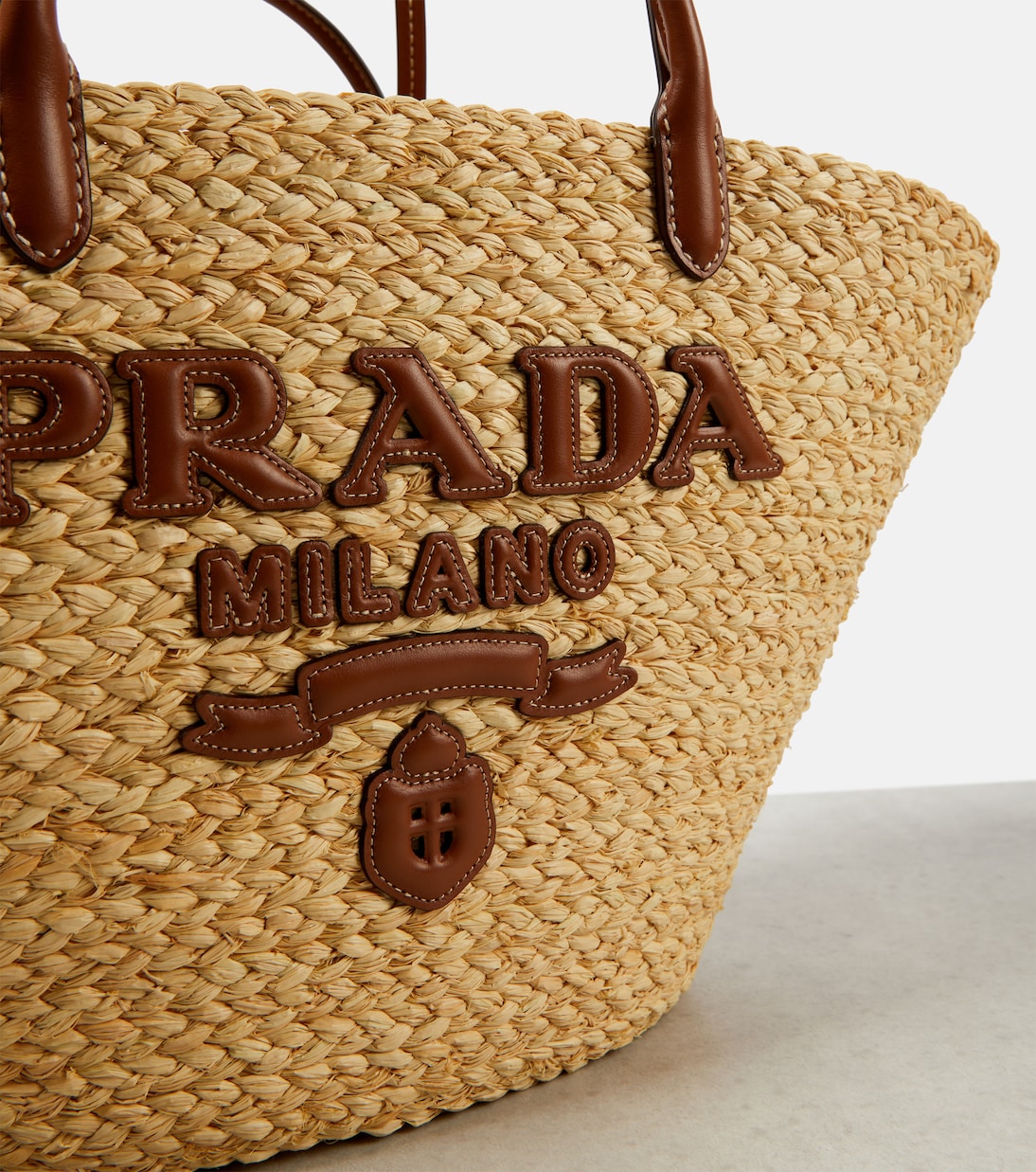 Shopper in rafia con pelle | Prada