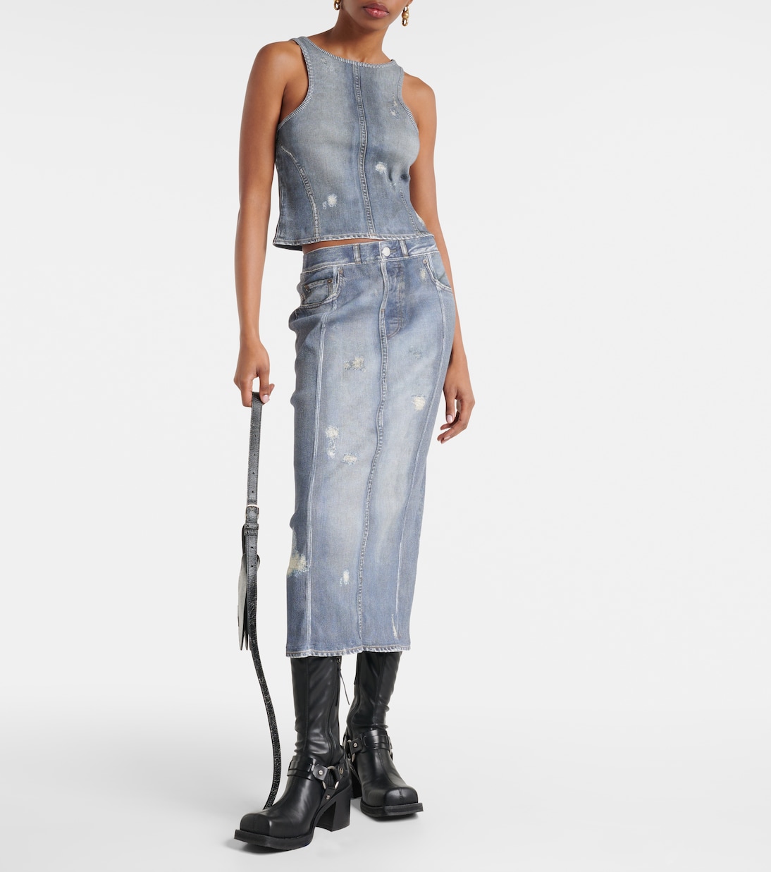 Mid-rise printed denim midi skirt | Acne Studios