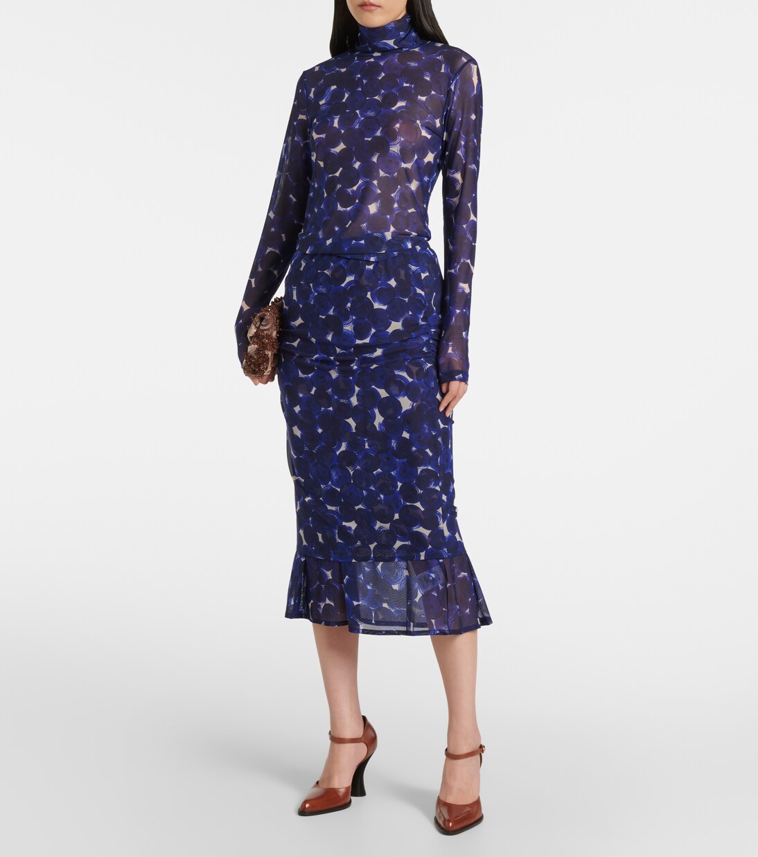 Printed gathered jersey midi skirt | Dries Van Noten