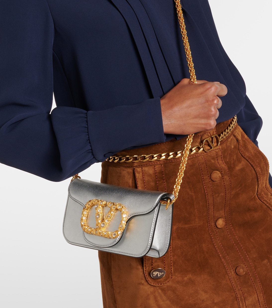 Schultertasche Locò Small aus Metallic-Leder | Valentino Garavani