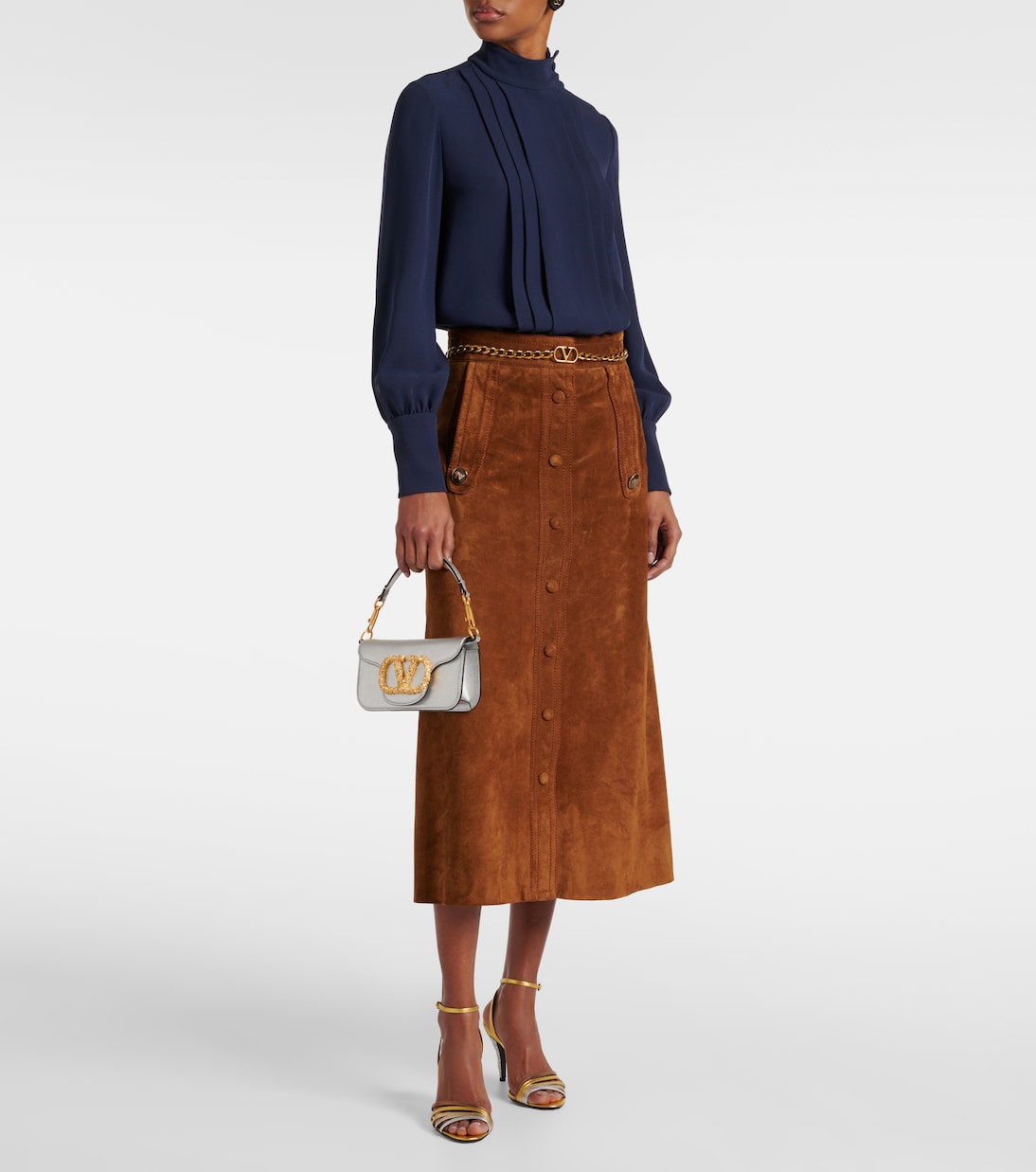 Schultertasche Locò Small aus Metallic-Leder | Valentino Garavani