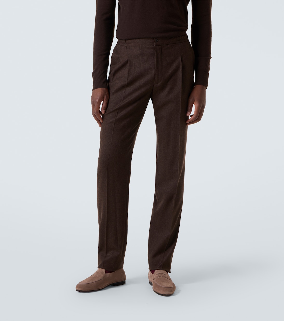 Virgin wool flannel tapered pants | Rubinacci