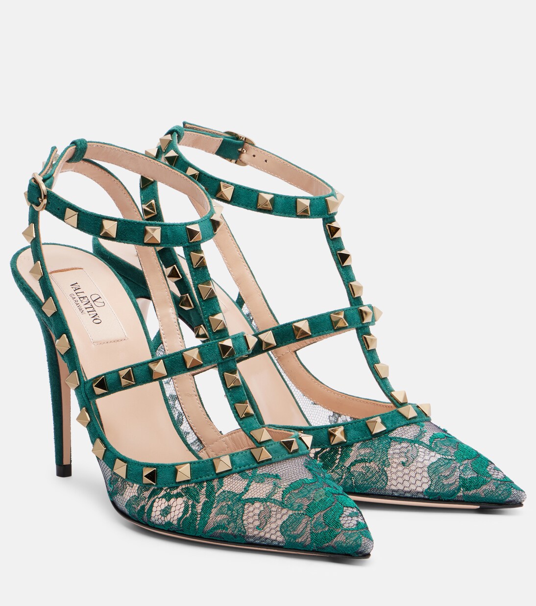 Rockstud 100 lace and suede pumps | Valentino Garavani