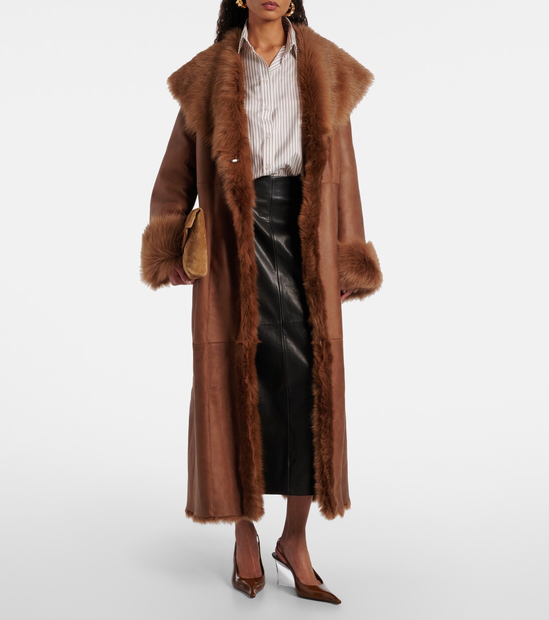 Mantel Marlene aus Leder mit Shearling | Nour Hammour