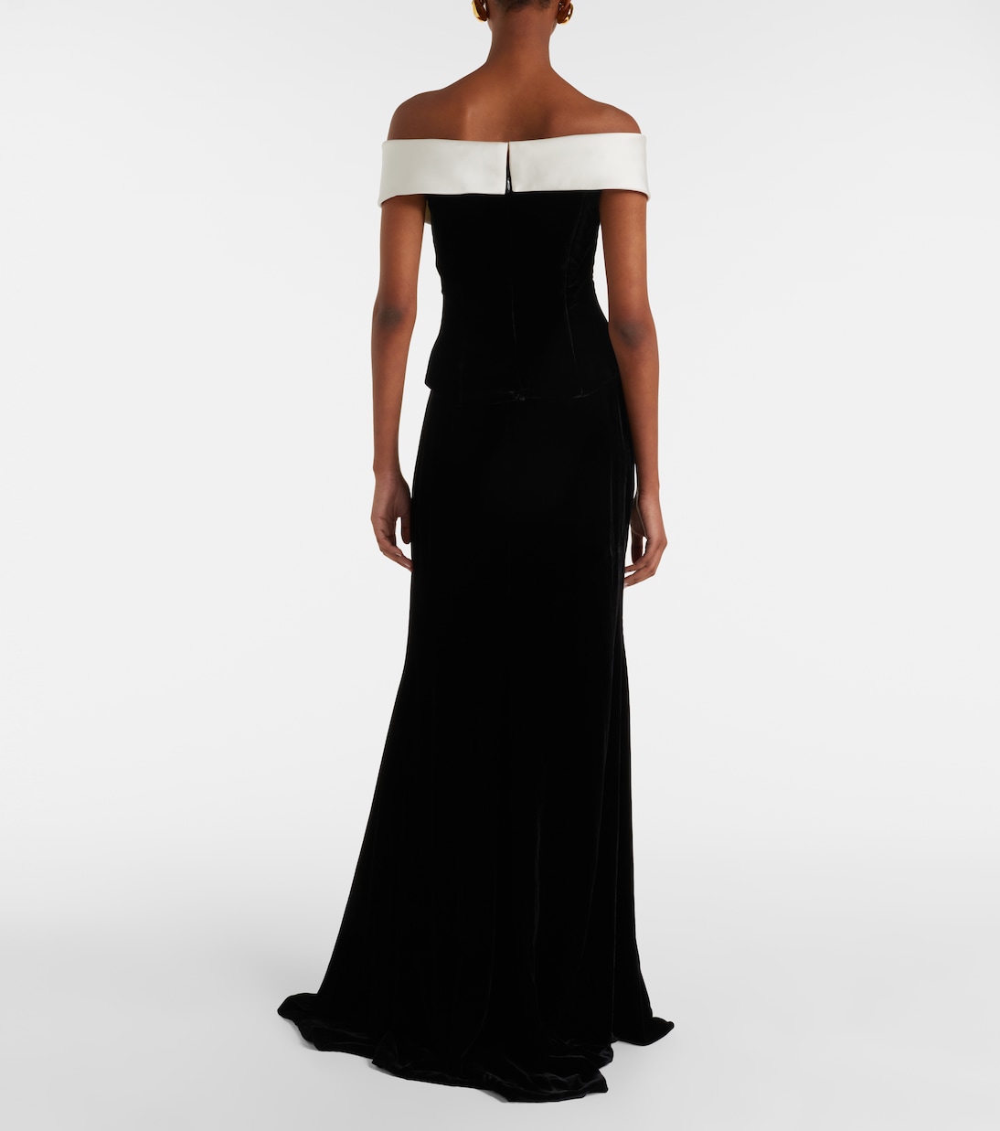 Off-shoulder velvet bustier gown | Costarellos