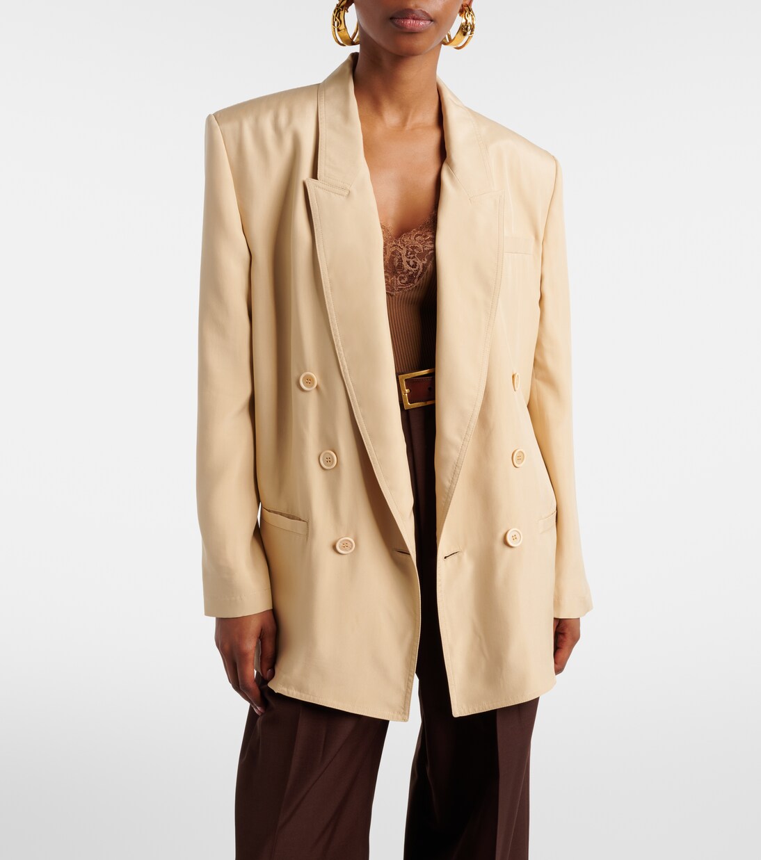 Blazer cruzado oversized de seda | Saint Laurent