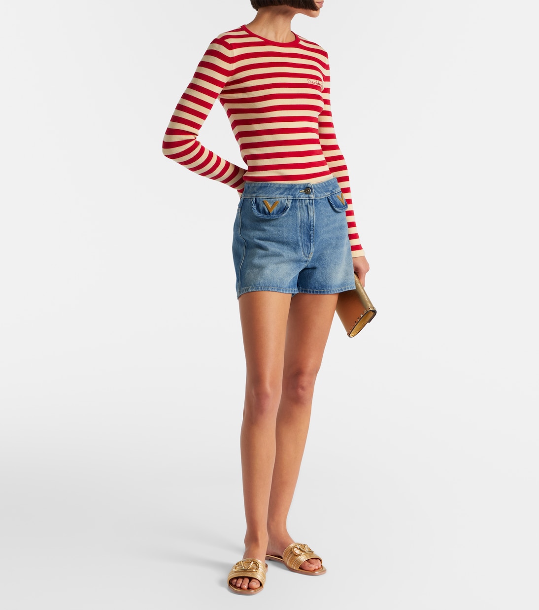 Pantoletten VLogo aus Metallic-Leder | Valentino Garavani