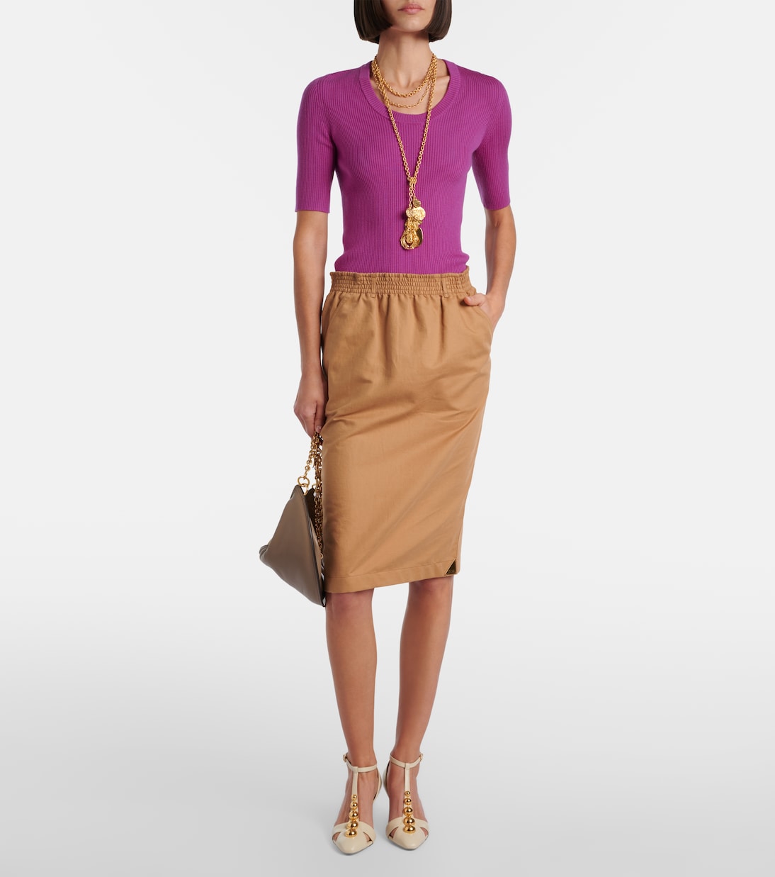 Falda tubo de gabardina de algodón y lino | Chloé