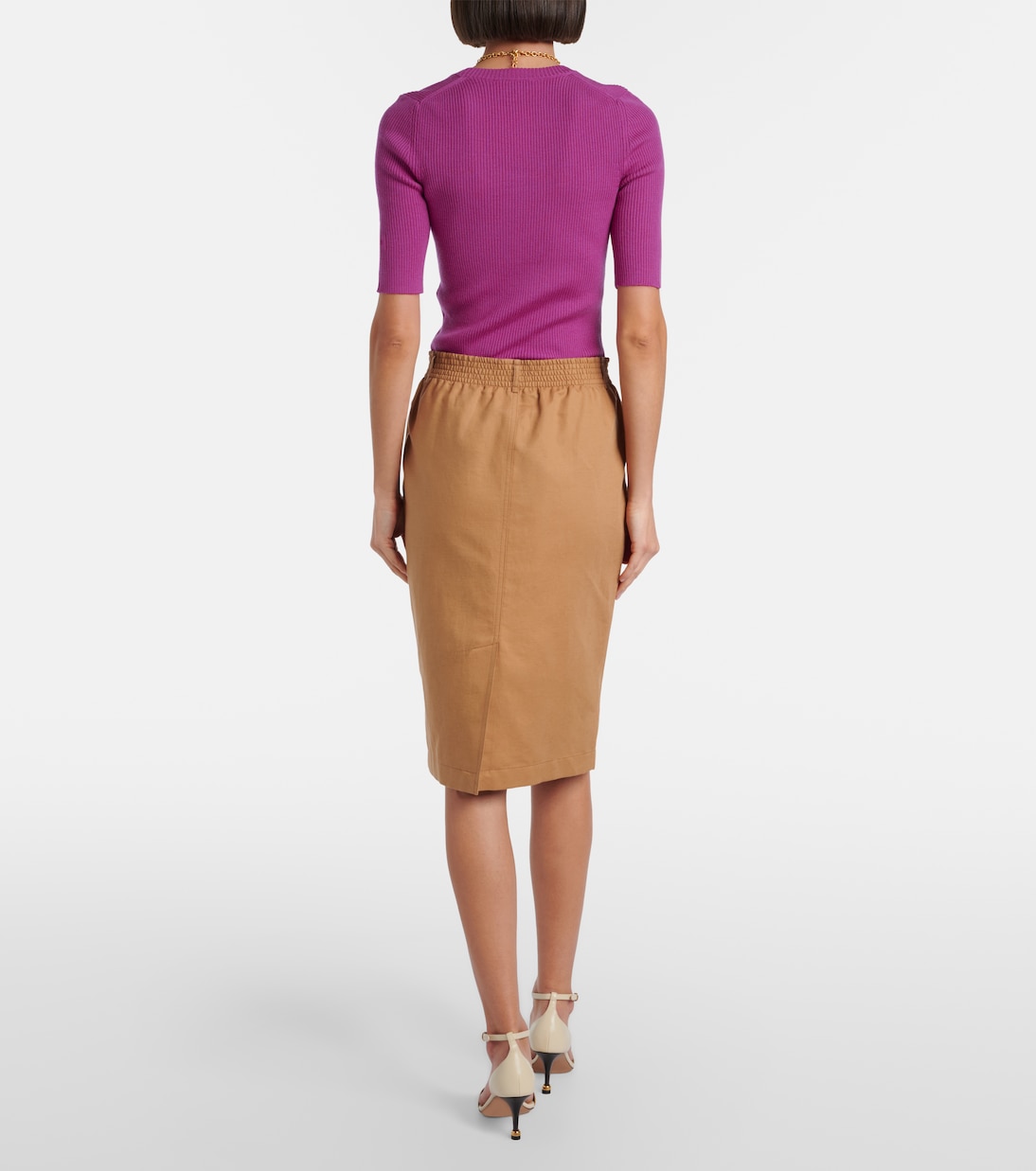 Falda tubo de gabardina de algodón y lino | Chloé