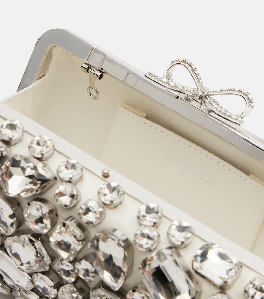Crystal-embellished satin clutch | Self-Portrait