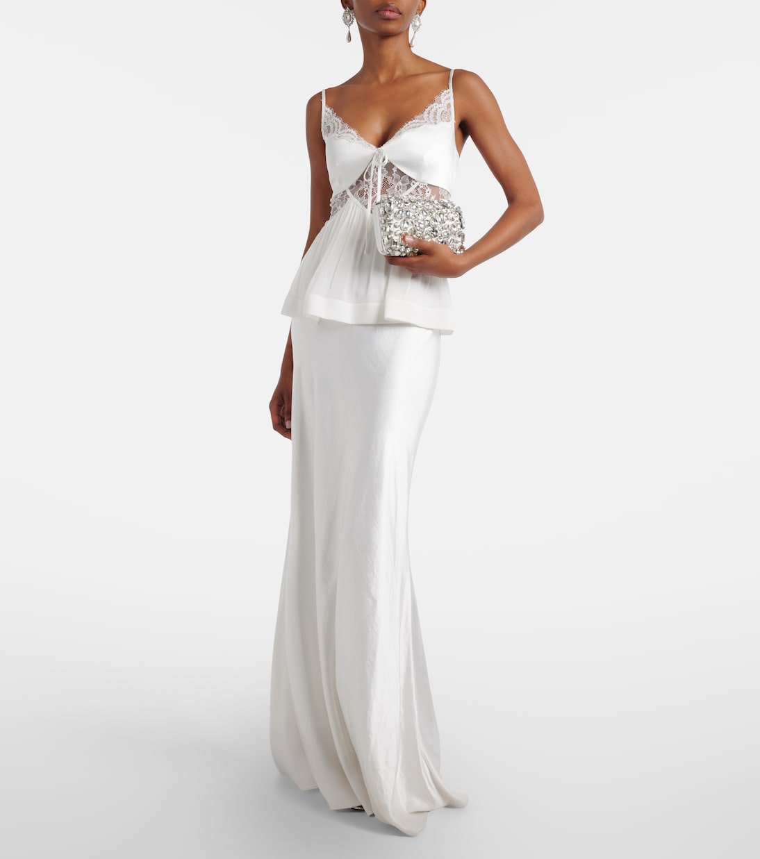 Crystal-embellished satin clutch | Self-Portrait