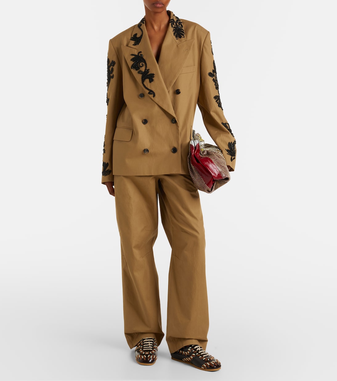 Embellished cotton double-breasted blazer | Dries Van Noten