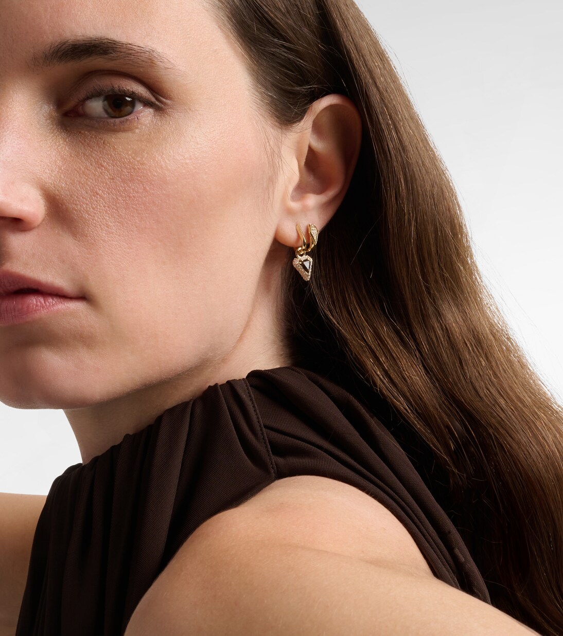 Power 14kt gold huggie earrings with diamonds and garnet | Stone and Strand