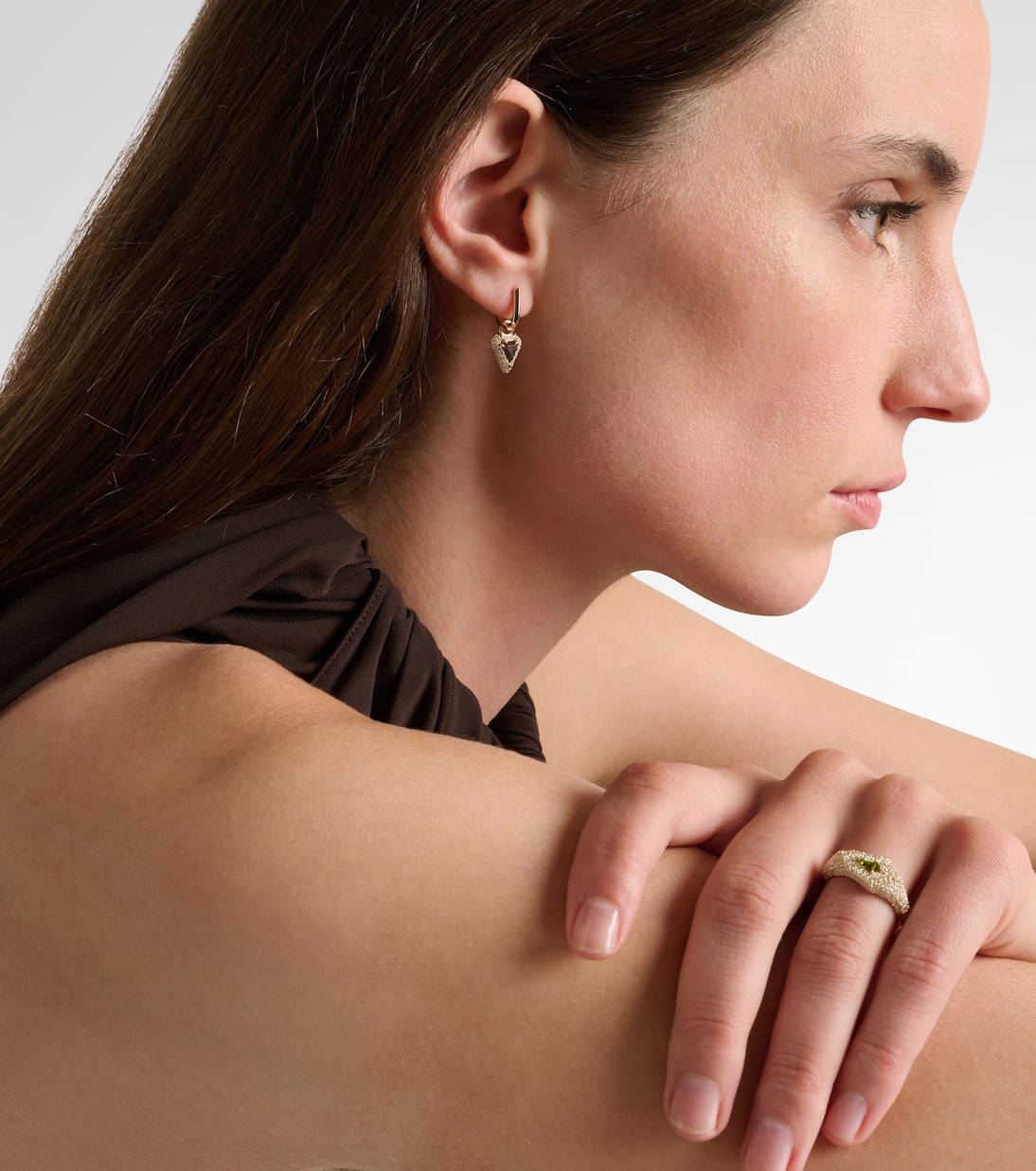 Power 14kt gold huggie earrings with diamonds and garnet | Stone and Strand