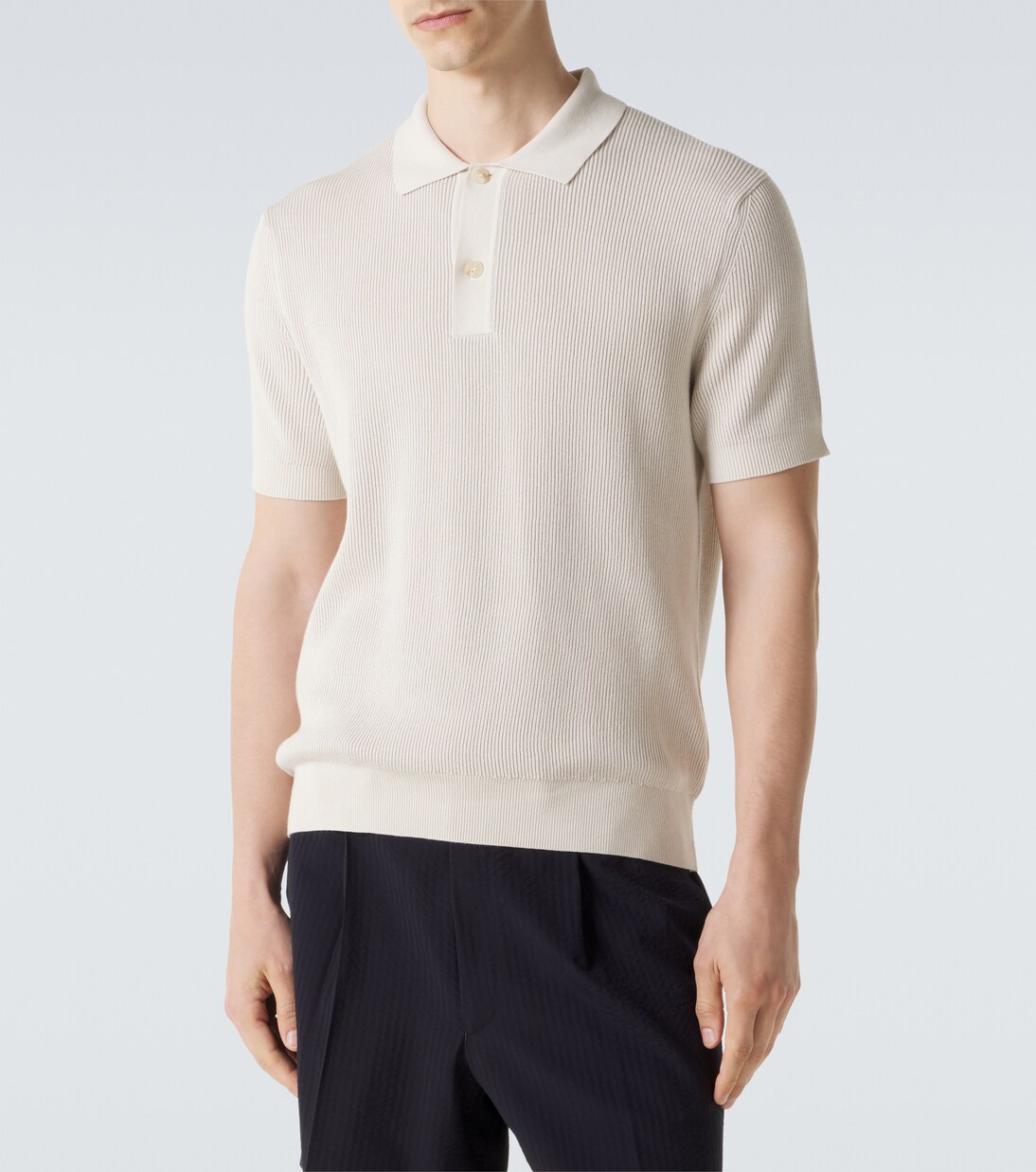 Ribbed-knit cotton polo shirt | Sunspel