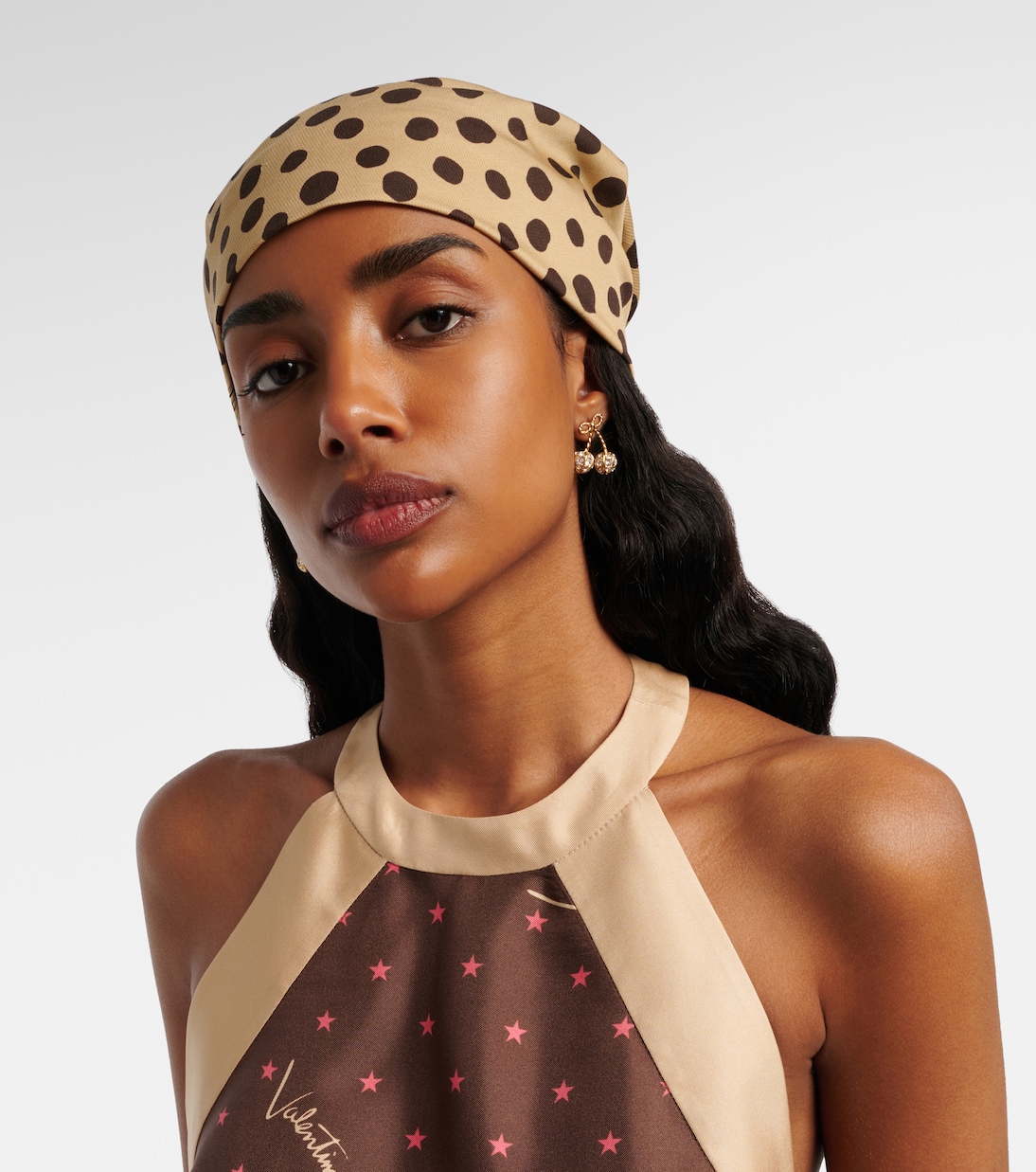 Polka-dot cotton and silk head wrap  | Valentino