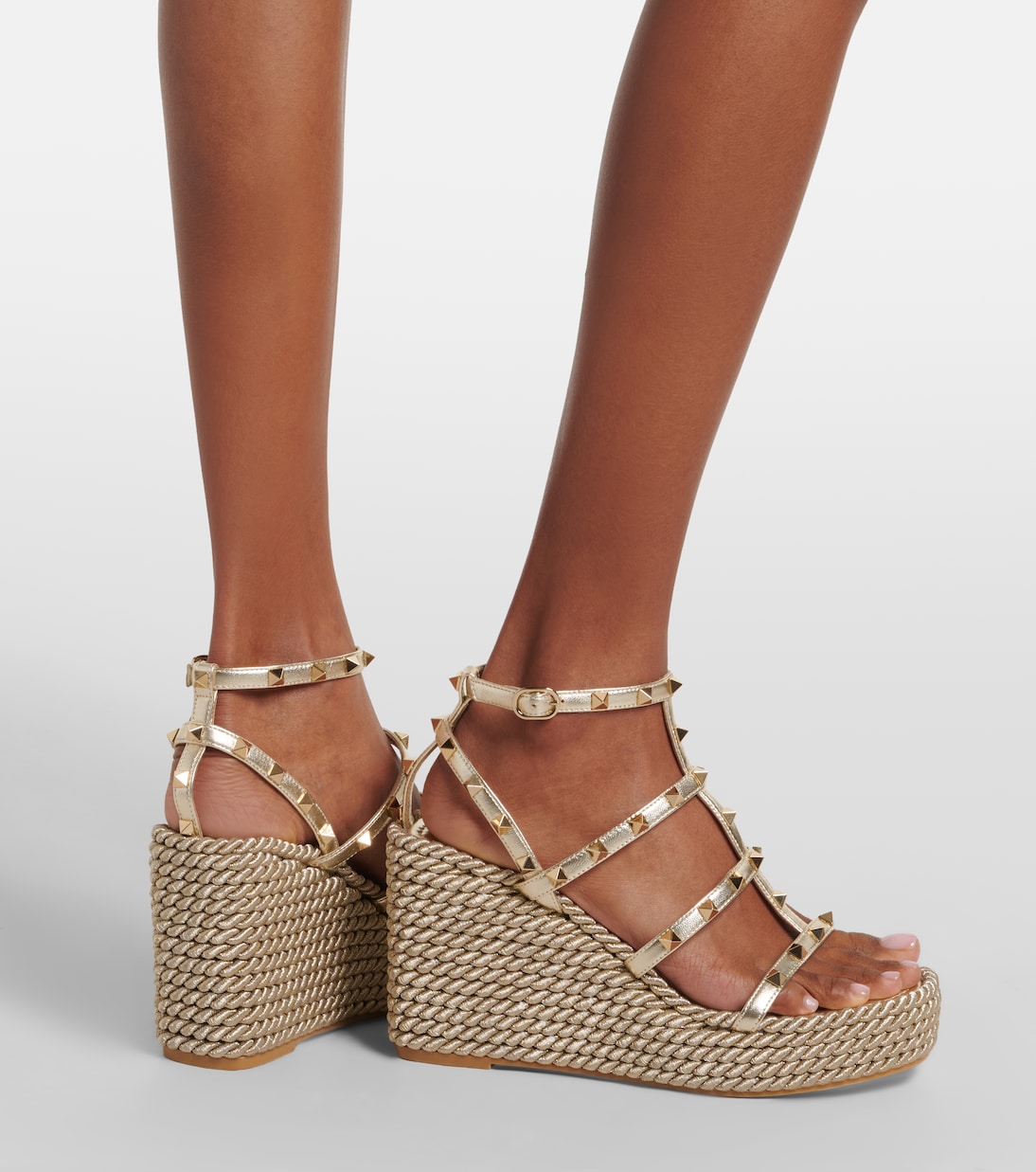 Rockstud Torchon leather wedge espadrilles | Valentino Garavani